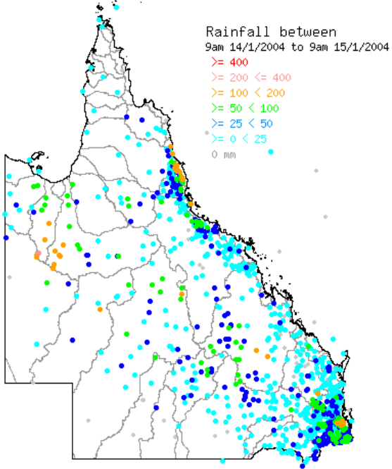 Flood Jan 2004 - Daily rainfall map 14 Jan